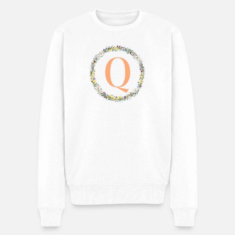 Q Monogram, Couronne de fleurs, Personnalisable - Pull Premium bio Homme - blanc
