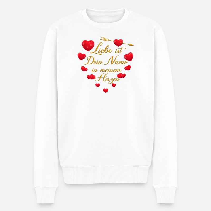 Romantisches Herz-Design - Liebe ist dein Name - Männer Premium Bio Pullover - Weiß