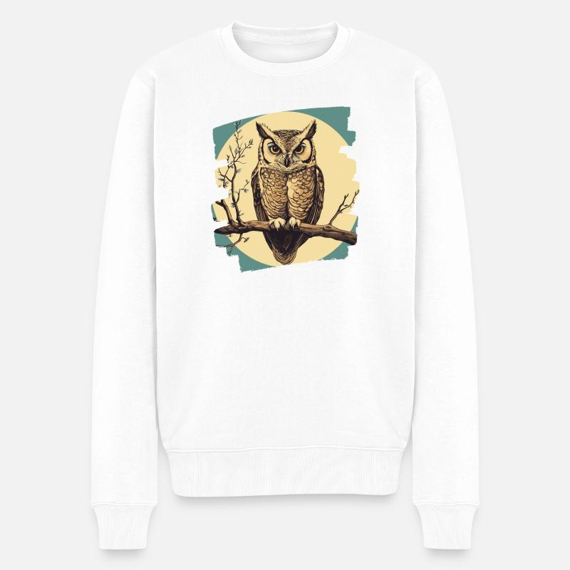 Eule - Männer Premium Bio Pullover - Weiß