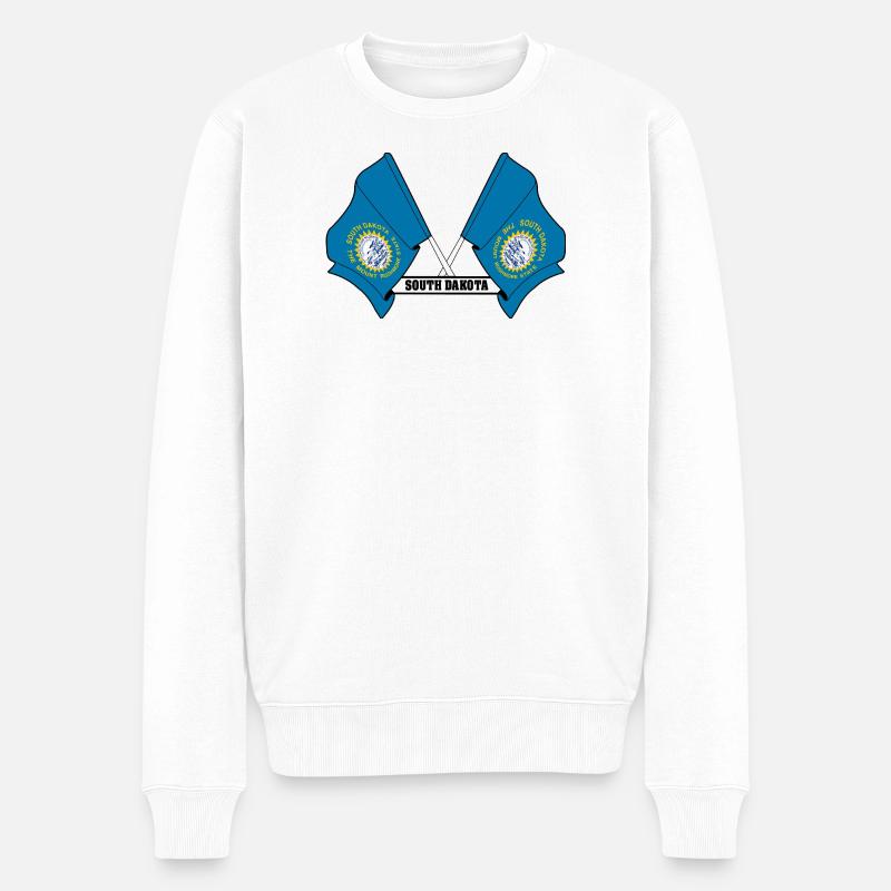 Deux drapeaux texte DAKOTA du Sud - Pull Premium bio Homme - blanc