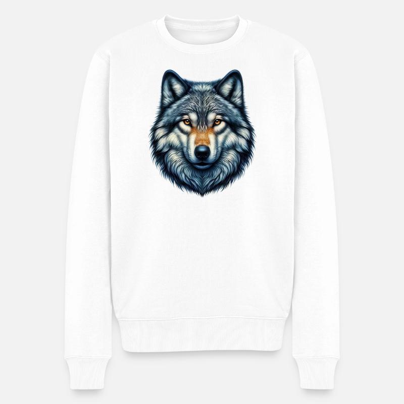 Wolf - Männer Premium Bio Pullover - Weiß