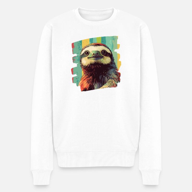 Faultier Retro - Männer Premium Bio Pullover - Weiß