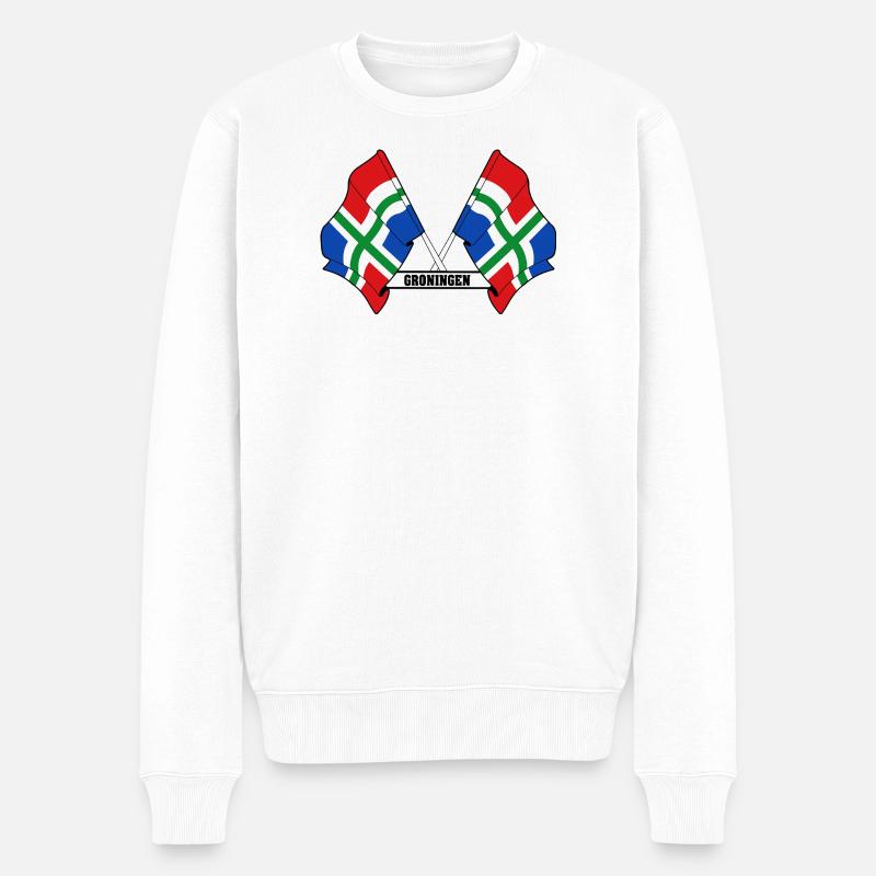 Deux drapeaux texte GRONINGEN - Pull Premium bio Homme - blanc