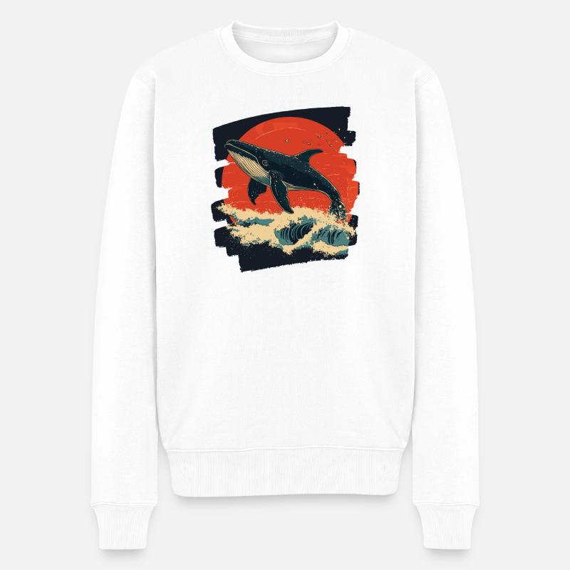 Wal Retro - Männer Premium Bio Pullover - Weiß