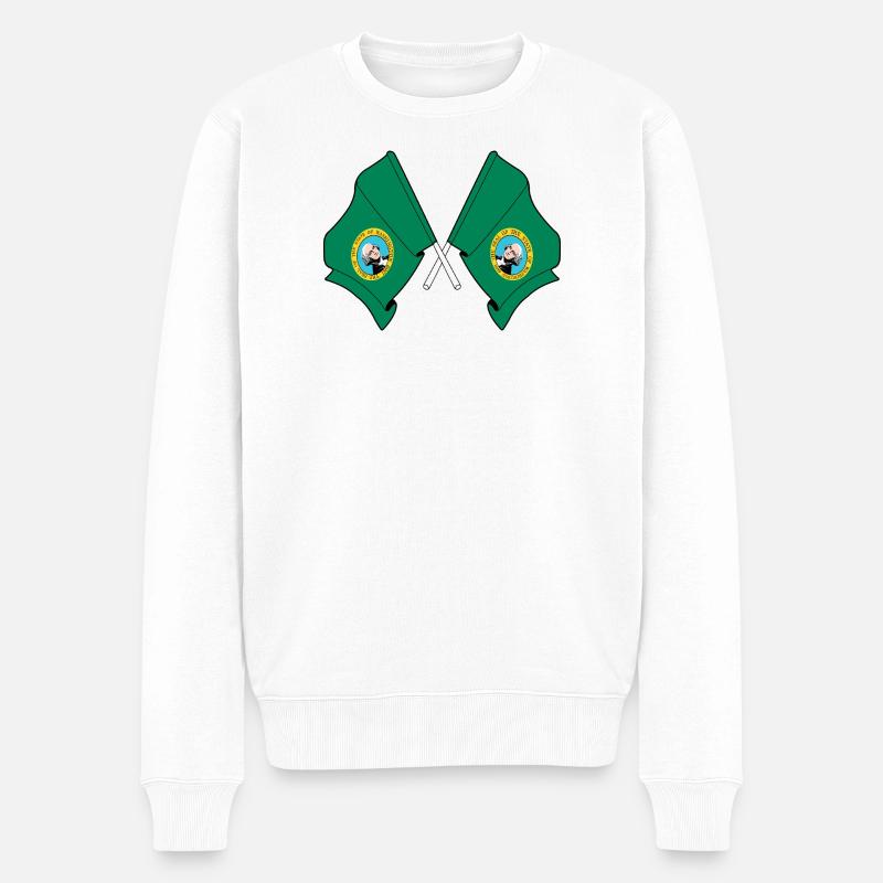 Zwei Flaggen durchquerten Washington - Männer Premium Bio Pullover - Weiß