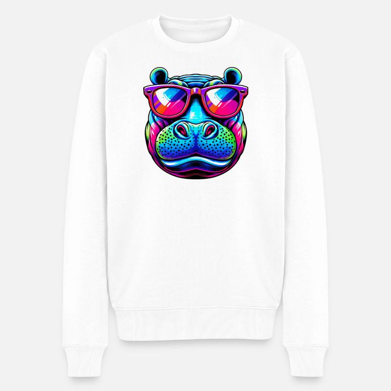 Nilpferd - Männer Premium Bio Pullover - Weiß