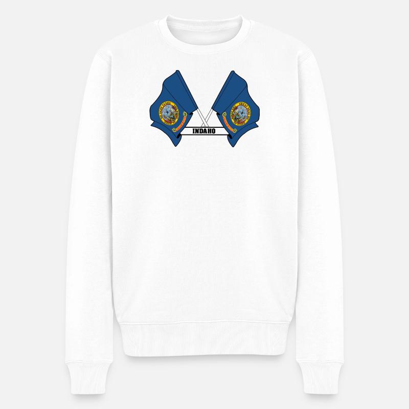 Deux drapeaux texte INDAHO - Pull Premium bio Homme - blanc