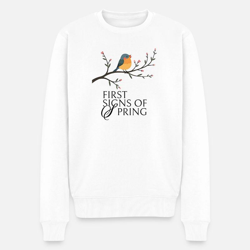 Vogel am Blütenzweig  - Männer Premium Bio Pullover - Weiß