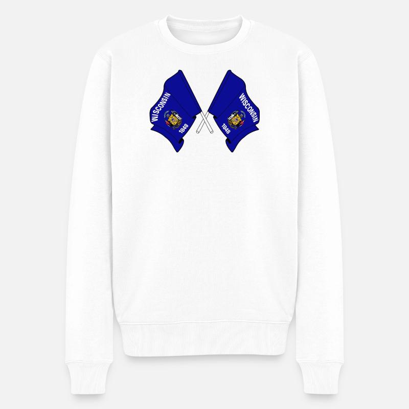 Deux drapeaux du Wisconsin croisés - Pull Premium bio Homme - blanc