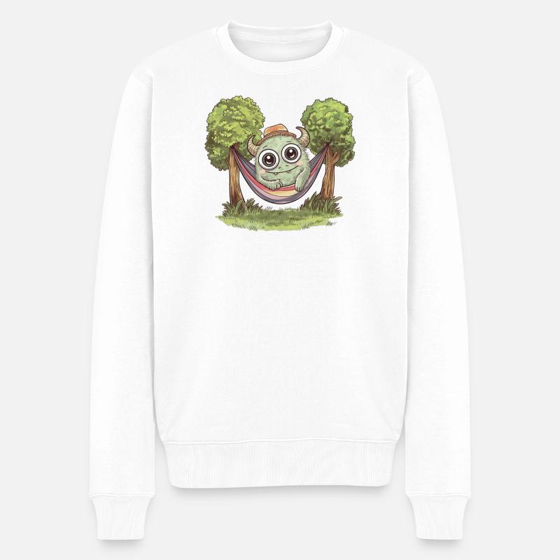 Niedliches Monster in Hängematte - Männer Premium Bio Pullover - Weiß