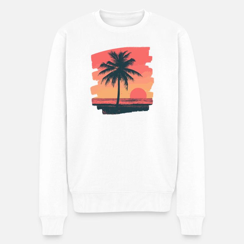 Palmier Coucher de soleil - Pull Premium bio Homme - blanc
