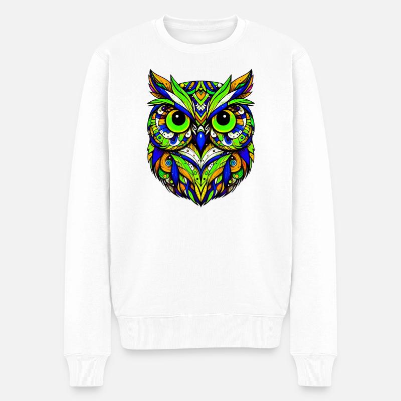 Eule - Männer Premium Bio Pullover - Weiß