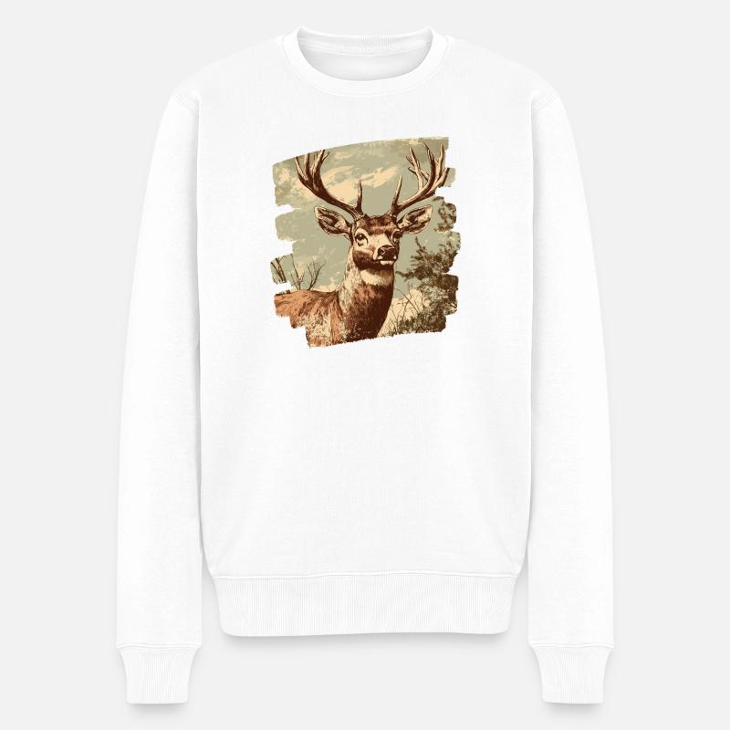 Hirsch mit Geweih - Männer Premium Bio Pullover - Weiß