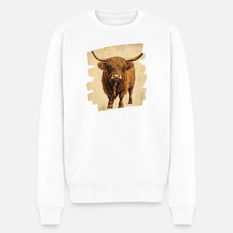 Bovins écossais des Highlands - Pull Premium bio Homme - blanc