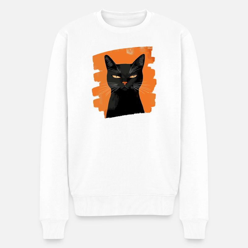 Chat noir - Pull Premium bio Homme - blanc