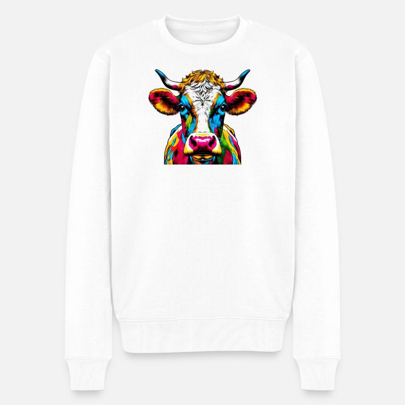 Kuh - Männer Premium Bio Pullover - Weiß