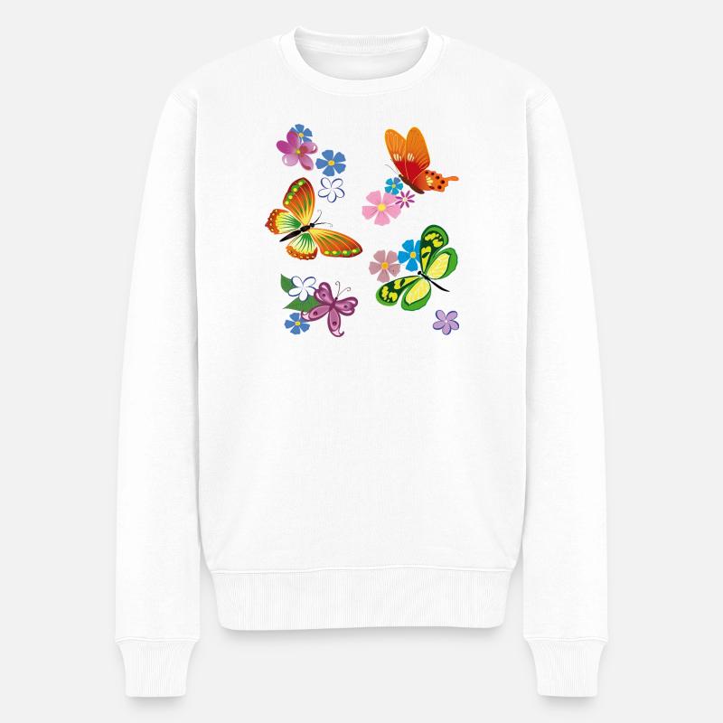 Blüten, Flowers, Schmetterling - Männer Premium Bio Pullover - Weiß