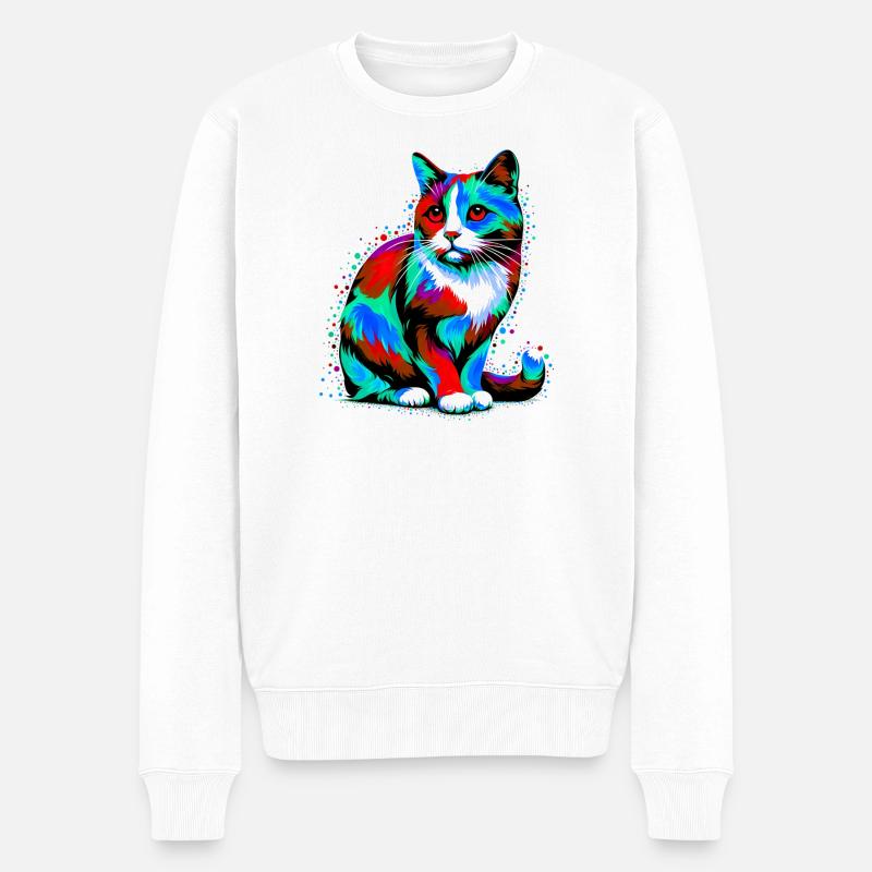 Katze - Männer Premium Bio Pullover - Weiß