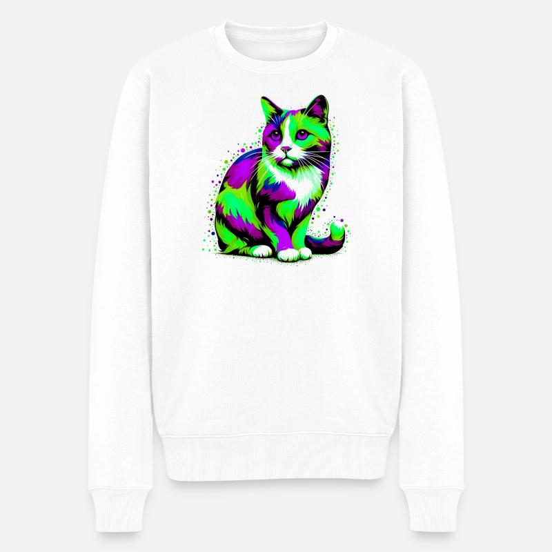 Katze - Männer Premium Bio Pullover - Weiß