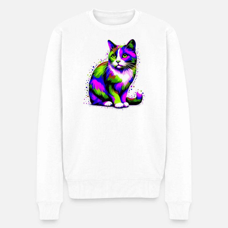 Katze - Männer Premium Bio Pullover - Weiß
