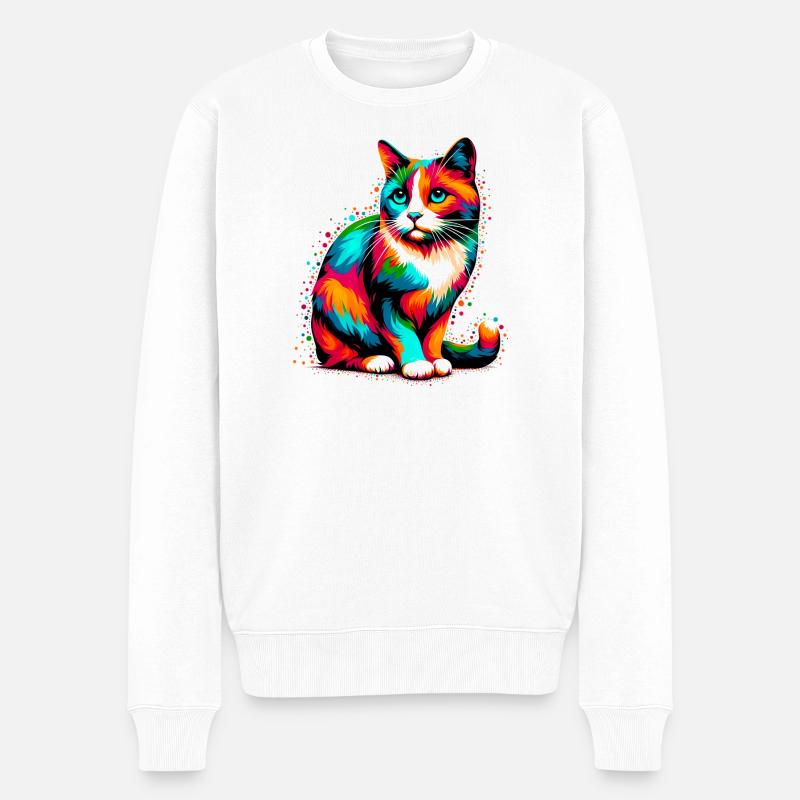 Katze - Männer Premium Bio Pullover - Weiß