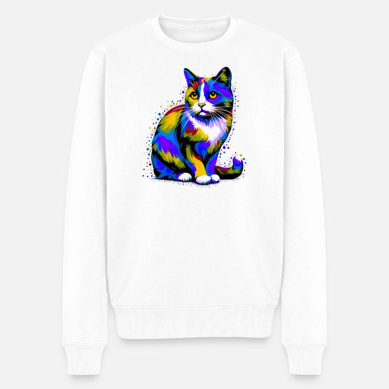 Katze - Männer Premium Bio Pullover - Weiß