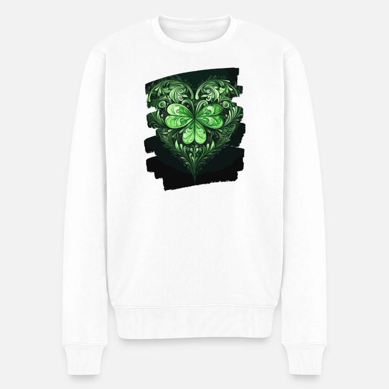 St. Patricks day Kleeblatt Herz - Männer Premium Bio Pullover - Weiß