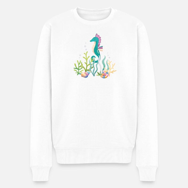 Meeresaquarium Seepferdchen Design - Männer Premium Bio Pullover - Weiß