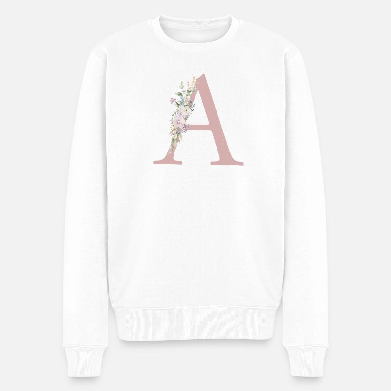 A Monogramm, Floral, personalisierbar - Männer Premium Bio Pullover - Weiß