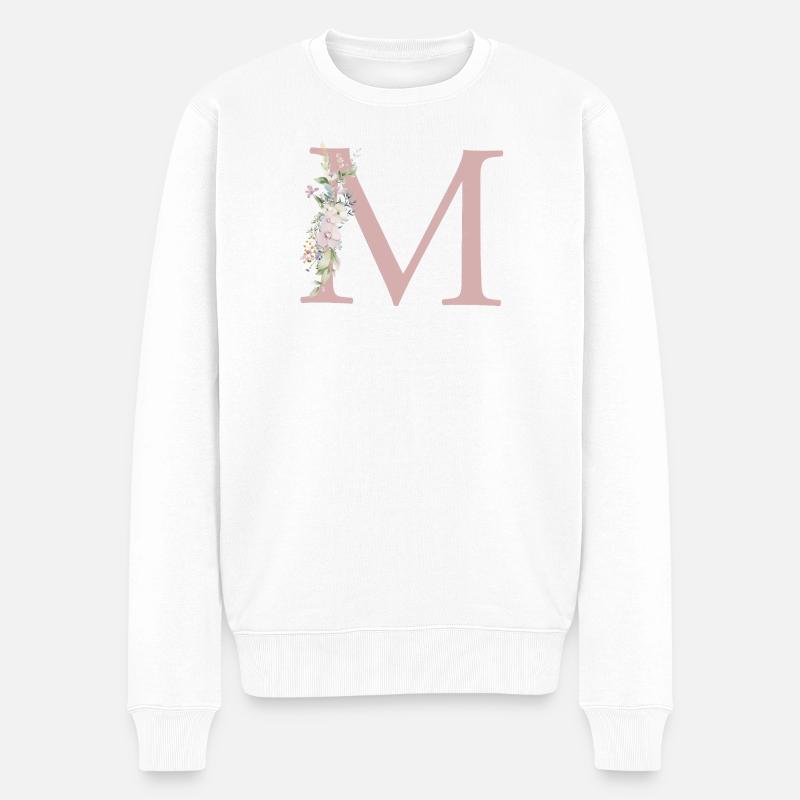 M Monogramm, Floral, personalisierbar - Männer Premium Bio Pullover - Weiß