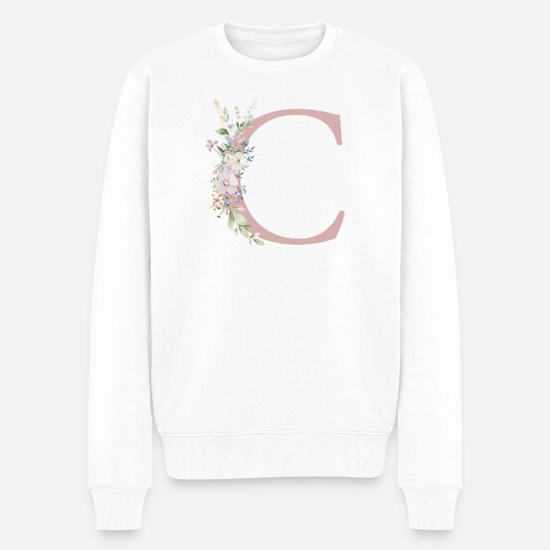 C Monogramme, Floral, Personnalisable - Pull Premium bio Homme - blanc