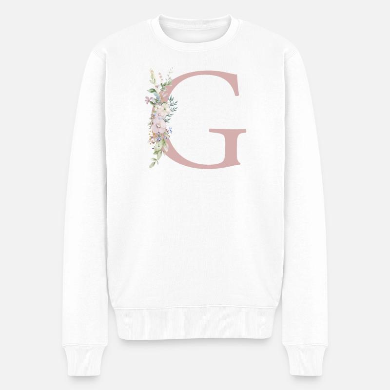 G Monogramm, Floral, personalisierbar - Männer Premium Bio Pullover - Weiß