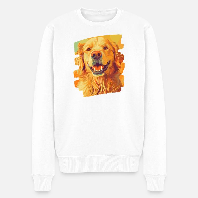 Golden retriever - Pull Premium bio Homme - blanc