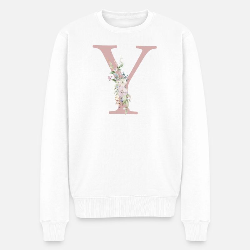 Y Monogram, Floral, Personnalisable - Pull Premium bio Homme - blanc