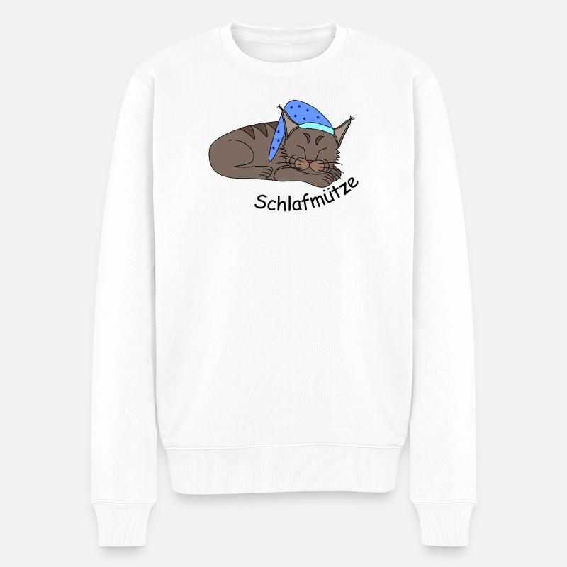 Schlafende Katze - Schlafmütze - Männer Premium Bio Pullover - Weiß