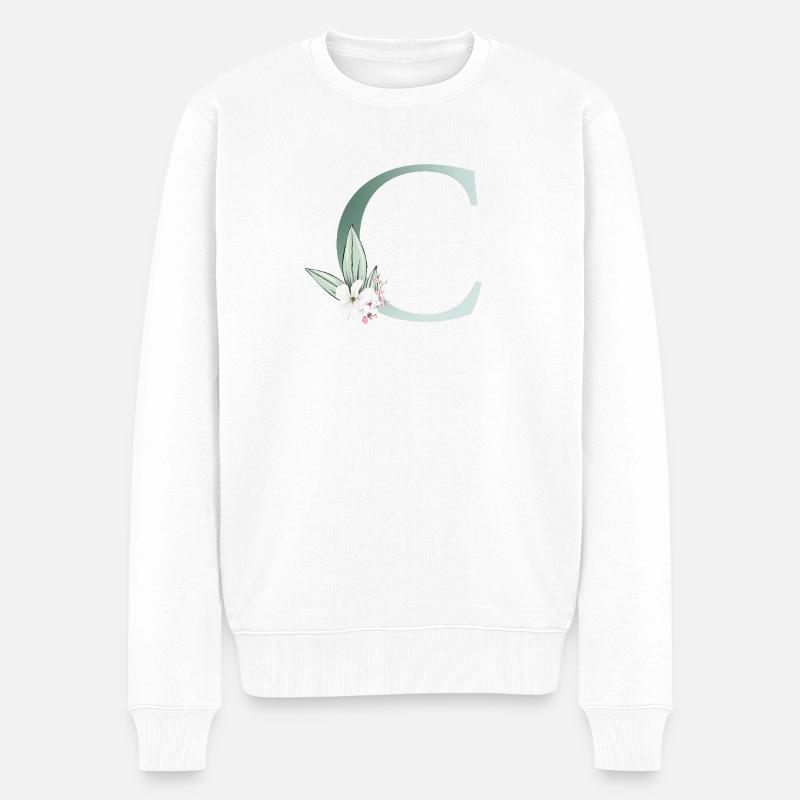 C Monogram, Floral, Customizable - Men's Premium Organic Jumper - white