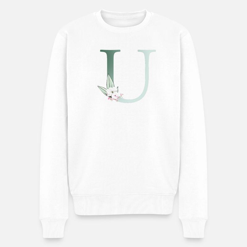 U Monogramm, Floral, personalisierbar - Männer Premium Bio Pullover - Weiß