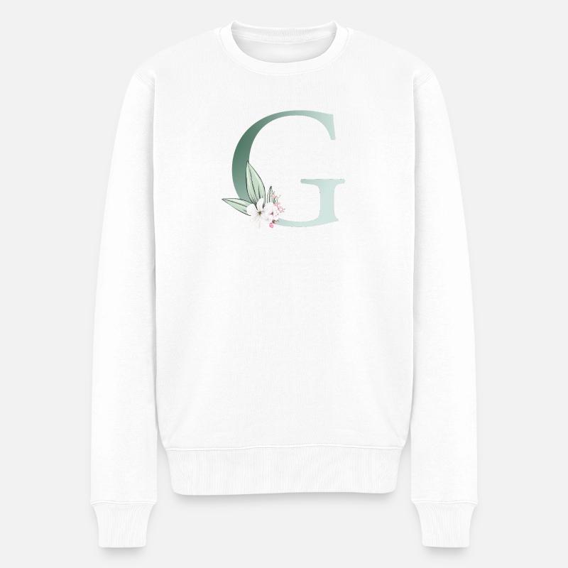 G Monogram, Floral, Personnalisable - Pull Premium bio Homme - blanc