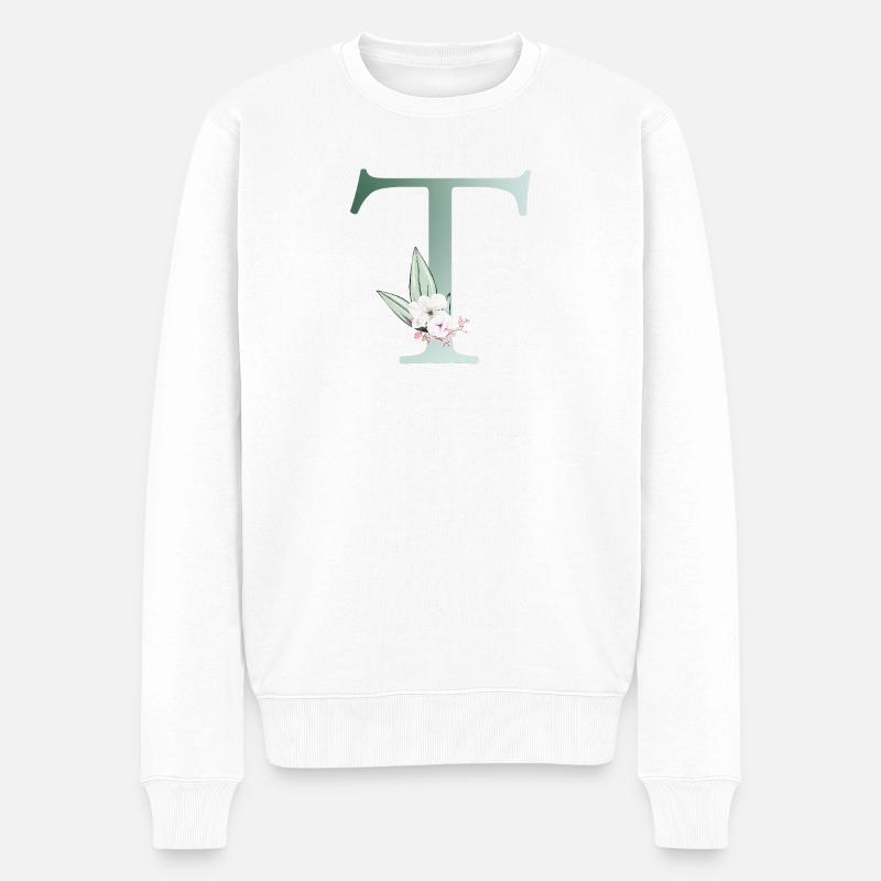 T Monogram, Floral, Personnalisable - Pull Premium bio Homme - blanc