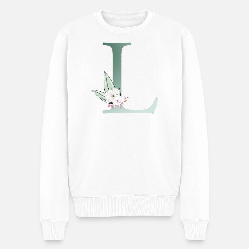 L Monogramm, Floral, personalisierbar - Männer Premium Bio Pullover - Weiß