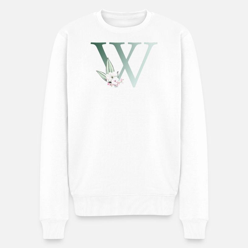 W Monogramme, Floral, Personnalisable - Pull Premium bio Homme - blanc