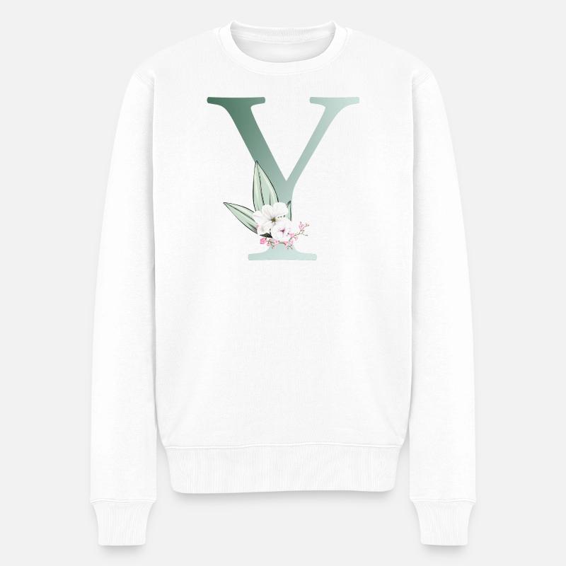Y Monogramm, Floral, personalisierbar - Männer Premium Bio Pullover - Weiß