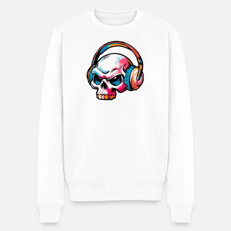 Farbige Schädel Illustration - Männer Premium Bio Pullover - Weiß
