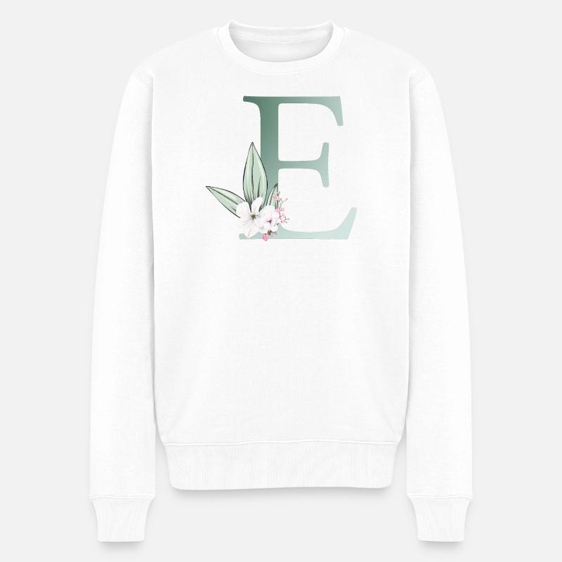 E Monogram, Floral, Personnalisable - Pull Premium bio Homme - blanc