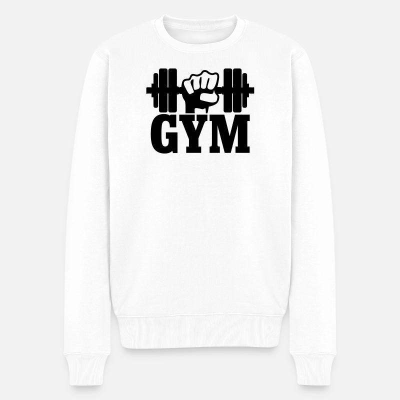 GYM Faust mit Hantel - Männer Premium Bio Pullover - Weiß