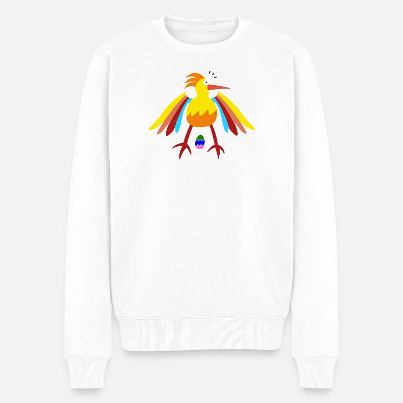 Regenbogengefiederter Vogel mit Ei-Illustration - Männer Premium Bio Pullover - Weiß