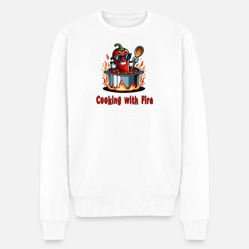 Cuisiner avec le feu - Pull Premium bio Homme - blanc