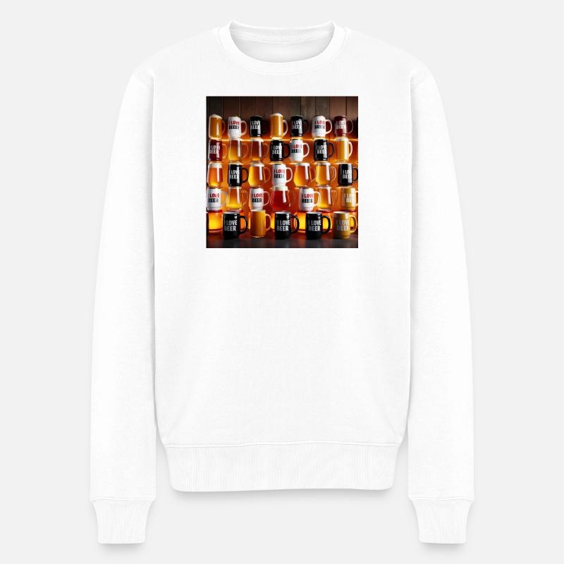 I Love Beer Becher-Muster - Männer Premium Bio Pullover - Weiß