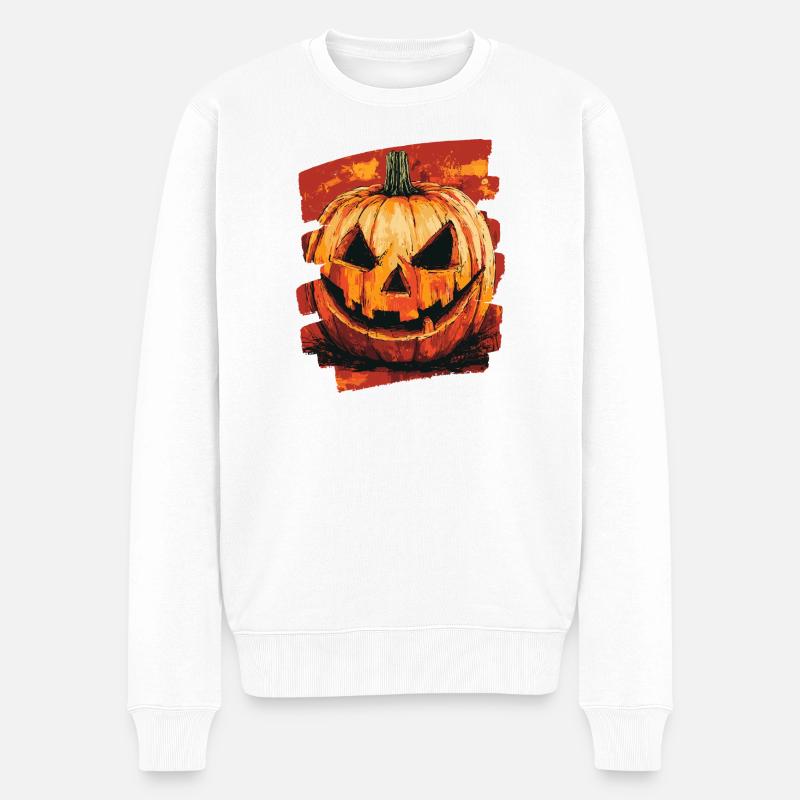 Halloween Kürbis - Männer Premium Bio Pullover - Weiß