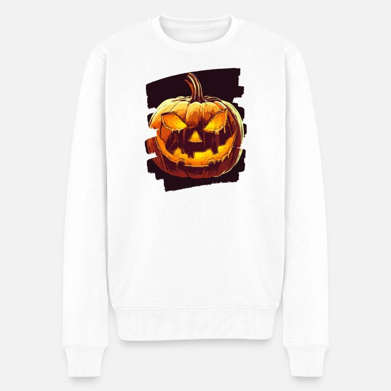 Halloween Kürbis - Männer Premium Bio Pullover - Weiß